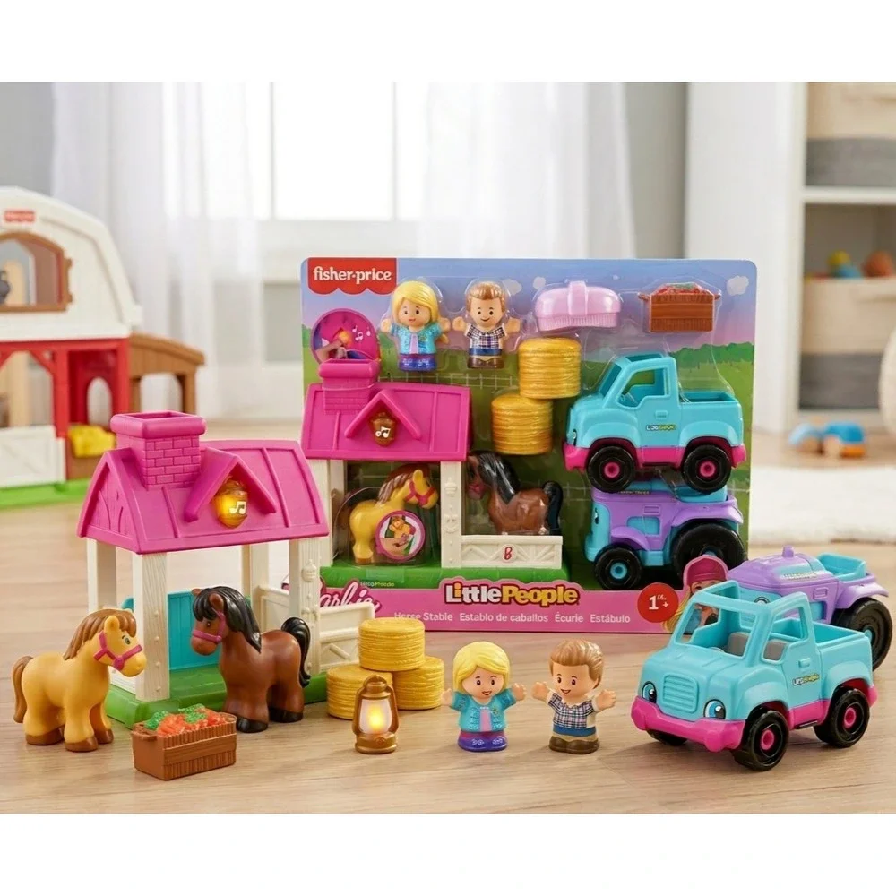 Fisher-Price Little People Barbie Horse Stable Toy Playset Figures Truck Tractor
